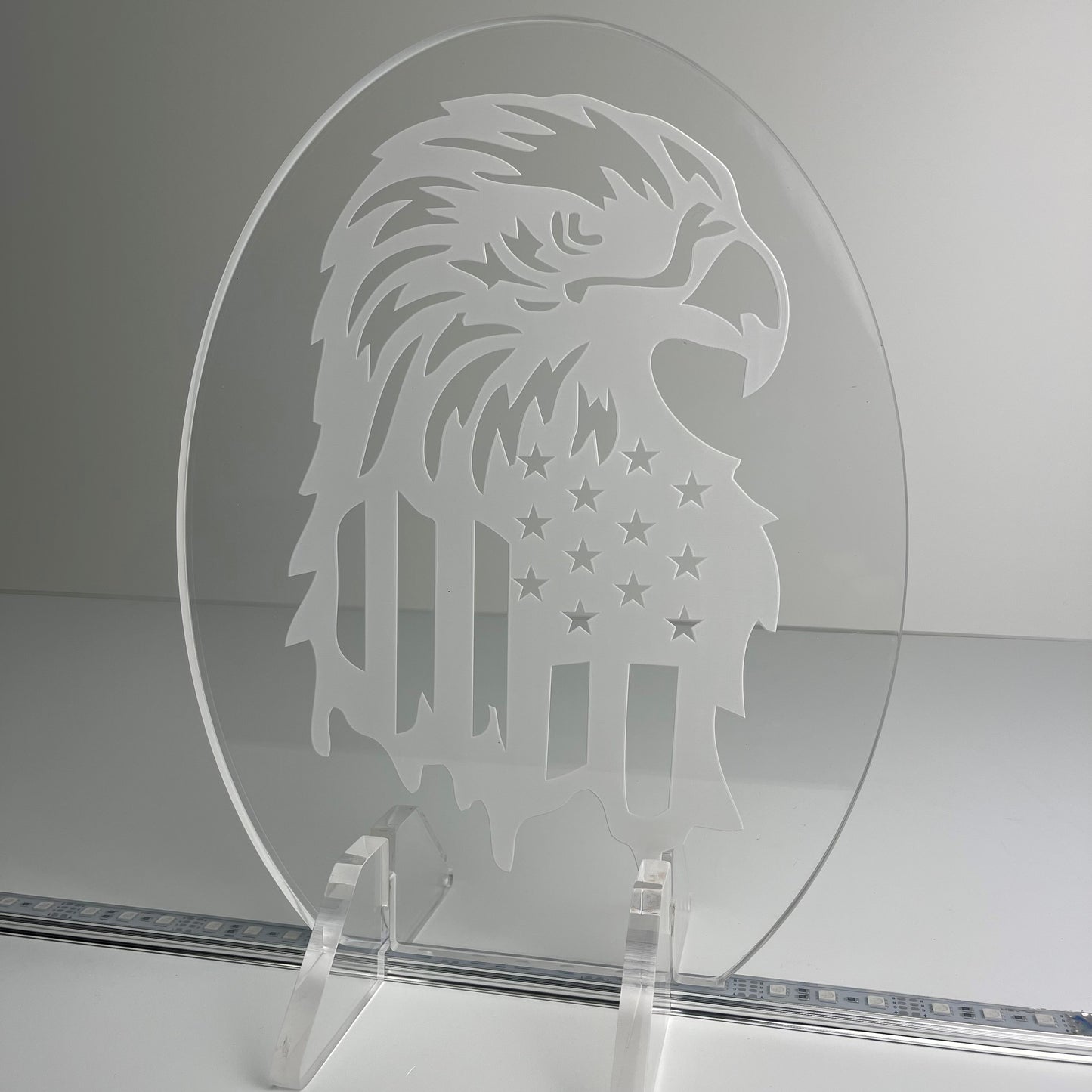 Engraved Acrylic Display: American Bald Eagle w/ Flag - SMALL