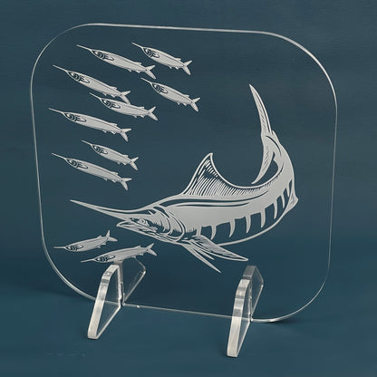 Engraved Acrylic Display: Marlin with Ballyhoo - SMALL