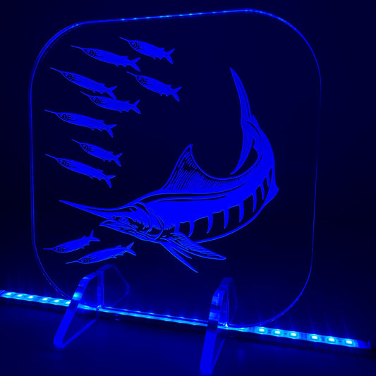 Engraved Acrylic Display: Marlin with Ballyhoo - SMALL