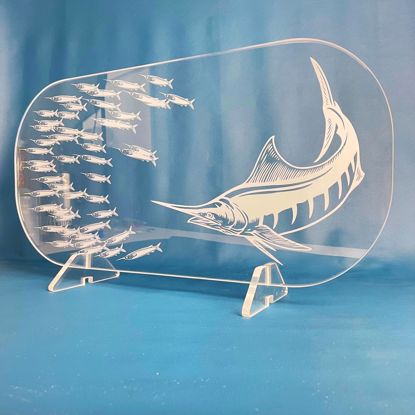 Engraved Acrylic Display: Marlin with Ballyhoo - MEDIUM